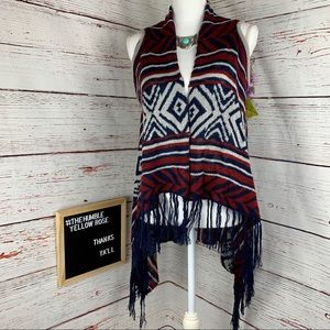 Hippie Rose Aztec Fringe Sleeveless Cardigan XS